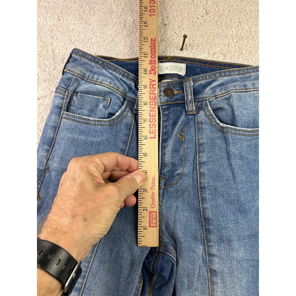 Sky and Sparrow Jeans Womens 1 Blue High Rise Straight Leg Raw Hem Vintage Style - Picture 5 of 12